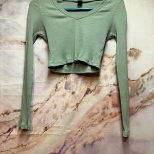 SHEIN Green Fitted Crop‎ Blouse